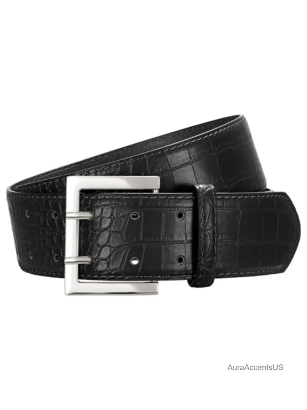 Wide Faux Leather Belt for Women, Gold Square Buckle, Dress & Jeans Accessory